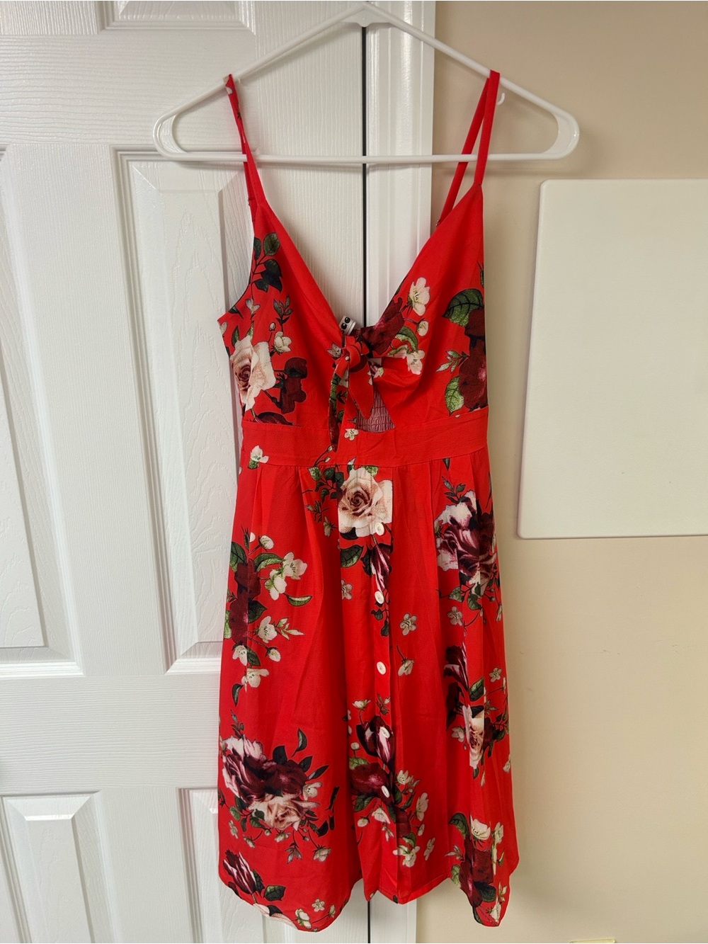 NWT ECOWISH Tie Front V-Neck Spaghetti Strap Button Down A-Line Swing Dress
